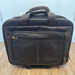 Samsonite Brown Leather Wheeled Carry-On Portfolio Rolling Laptop Briefcase Bag